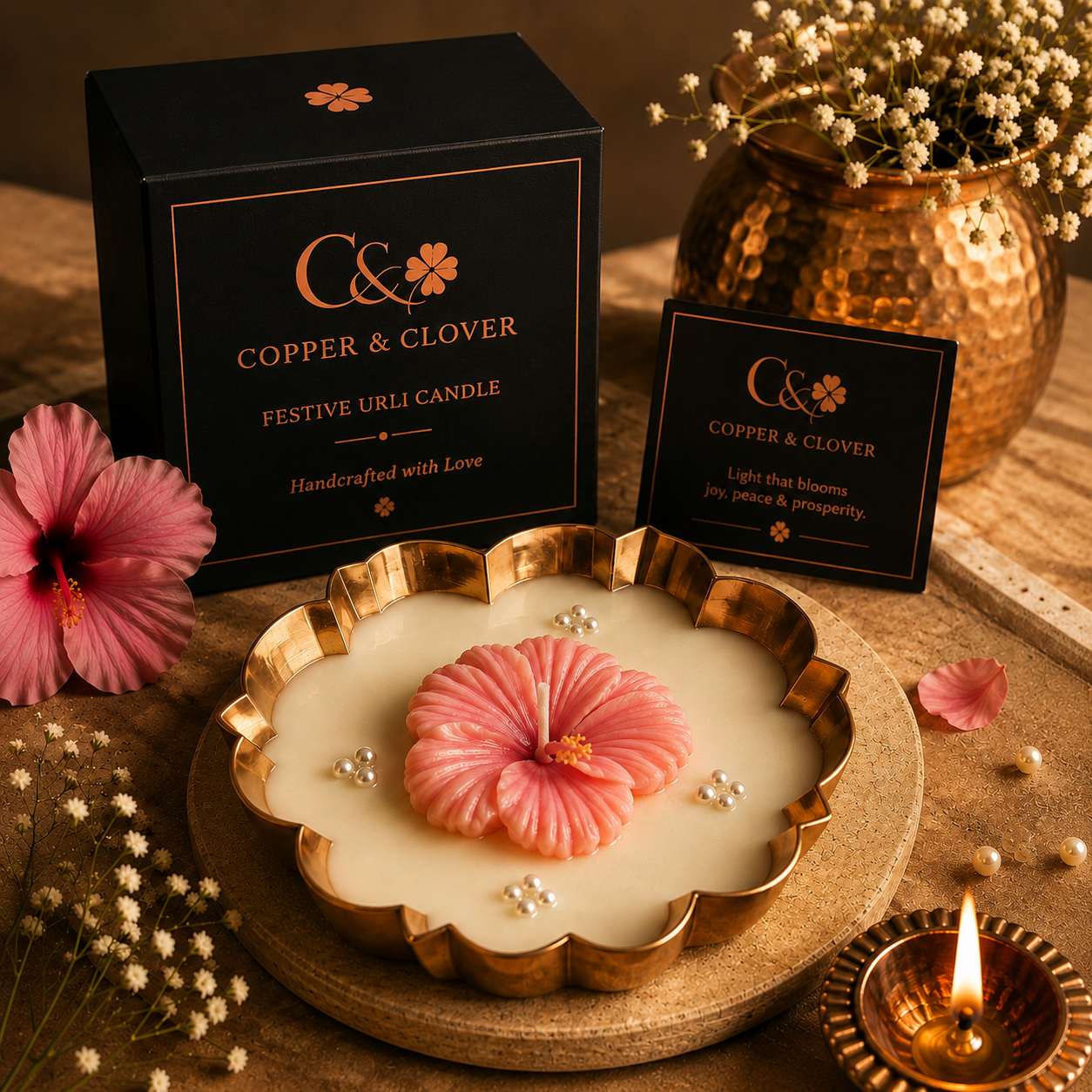 Festive Floral Urli Candle - Hibiscus