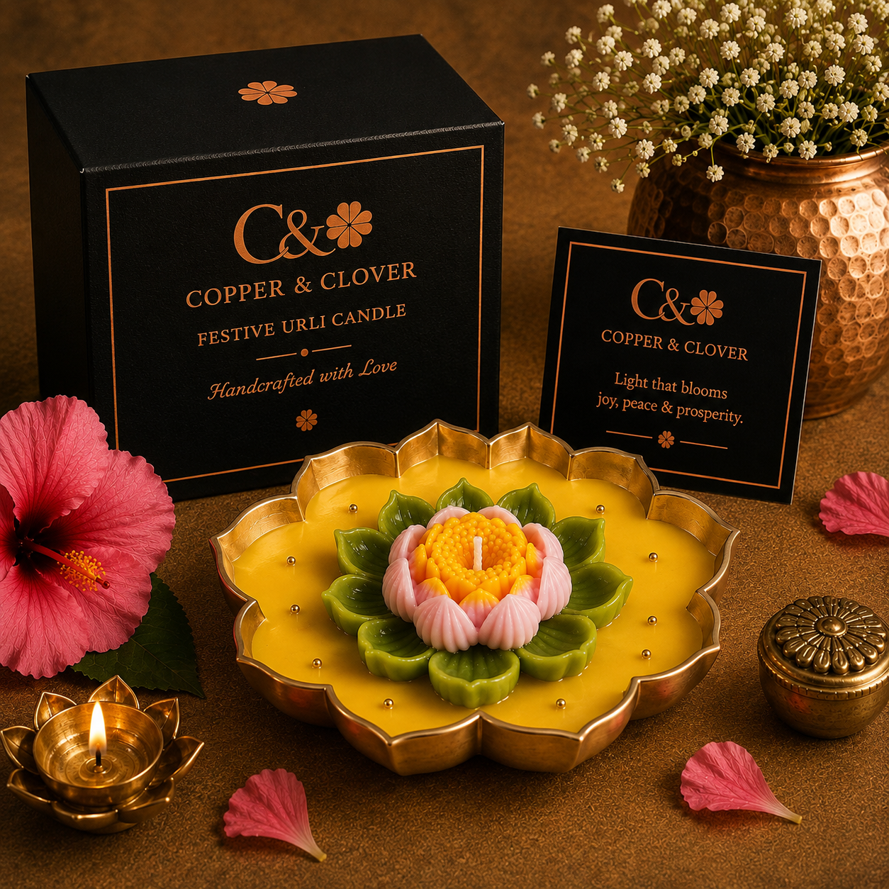 Festive Floral Urli Candle - Lotus