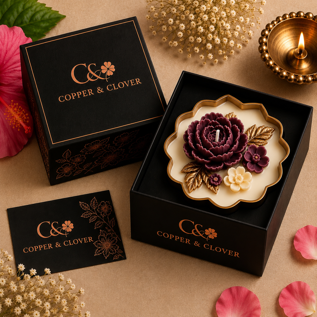 Festive Floral Urli Candle - Peony